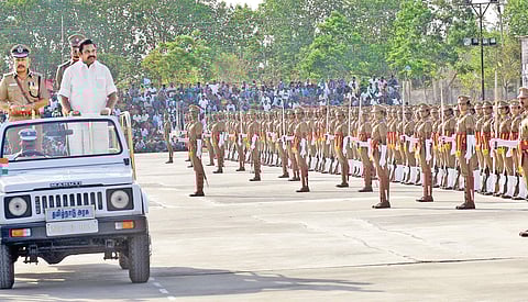 CM Edappadi K Palaniswami accepting the guard of honour from trainee sub-inspectors at the Police Training Academy in Vandalur on Thursday.