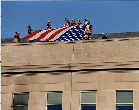 The flag at the Pentagon following the 9/11 Al Qaeda attack with American Airlines Flight 77. (Photo: www.fbi.gov)