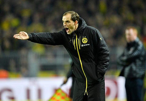 Dortmund's coach Thomas Tuchel gestures angrily during the game. (File Photo | AP)