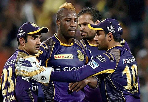 KKR Captain Gautam Gambhir with team-mates of Kolkata Knight Riders. (File Photo | PTI)