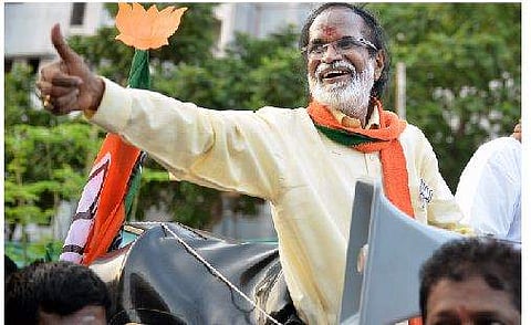BJP candidate and popular music director Gangai Amaran canvassing for votes on Saturday|Express