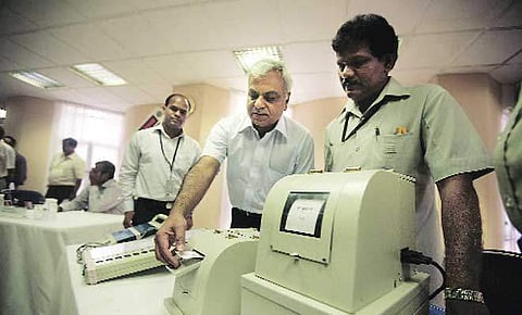 File picture of VVPATs being readied for the recent Assembly polls