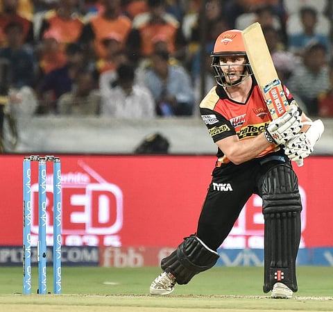 Kane Williamson, Hyderabad Sunrisers in action against Delhi Daredevils, at Hyderabad on wednesday. (Vinay Madapu | EPS)