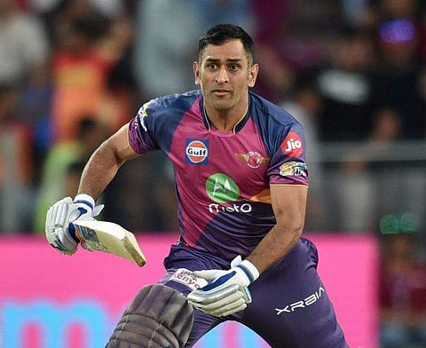 Rising Pune Supergiants MS Dhonii in action during the IPL match against Sunrisers Hyderabad in Pune on Saturday. | PTI