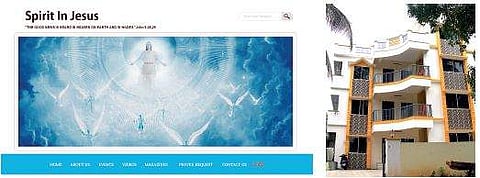 A screenshot of the home web page of ‘Spirit in Jesus’.  (R) The office building of the group in Thrissur