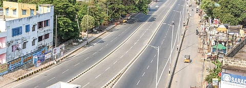 BRTS Road wears a deserted look due to increase in temperature in Vijayawada on Sunday | Express