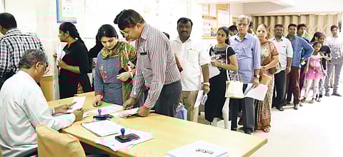 Applicants queuing up to apply for their Aadhaar cards or update details at a centre in Basavanagudi in Bengaluru | nagaraja gadekal