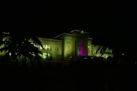 Osmania University in Hyderabad decorated with lights for the Centenary celebrations. (R Satish Babu | EPS)