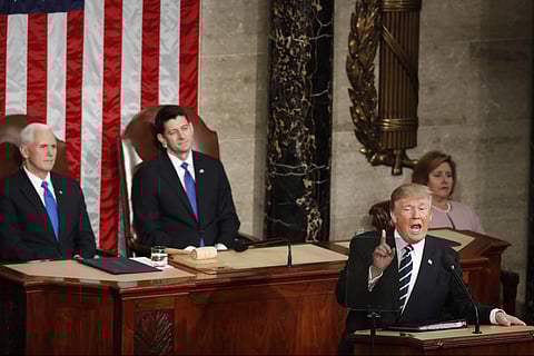 In this Feb. 28, 2017 file photo, Vice President Mike Pence and House Speaker Paul Ryan of Wis. listens as President Donald Trump addresses a joint session of Congress on Capitol Hill in Washington. | AP
