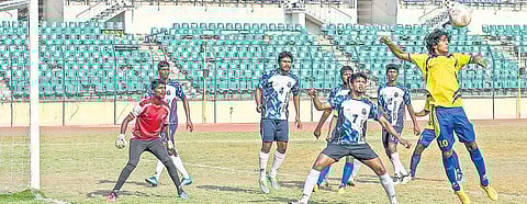 Action from the CFA First Division League clash between Central Excise & FCI at the JN Stadium on Sunday |  ROMANI AGARWAL