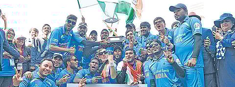 Visually challenged cricketers celebrate their T20 World Cup victory in February