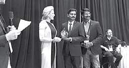 Aronin P, CEO of Sastra Robotics India, receiving TiE50 Award at  Silicon Valley