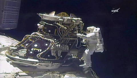 Astronaut Jack Fischer works outside the International Space Station on Friday, May 12, 2017. (Photo|NASA/AP)
