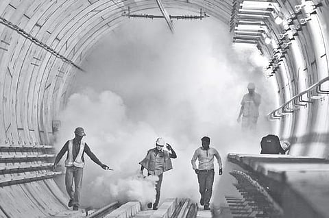A smoke test demonstration being conducted at Thirumangalam Metro Railway Station tunnel by CMRL authorities to ensure safety in case of fire | ashwin prasath
