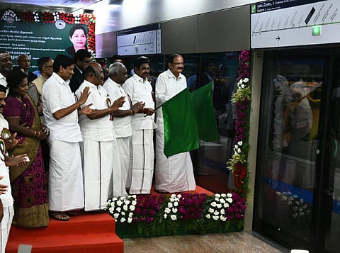 Union minister venkaiah naidu and Tamil Nadu chief Minster Edappadi Palanisamy inaugurate the underground Metro Rail service between Thirumanagalam and Nehru park on Sunday. (Ashwin Prasath | EPS)