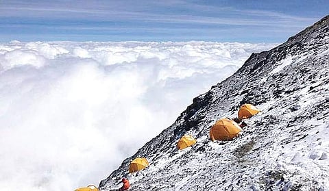 Photograph of the camp site of the AP youth who scaled Everest | Express photo