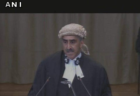 Pakistan's counsel QC Khawar Qureshi speaking at ICJ. (ANI)