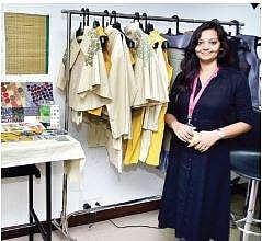 Bina Sridhar with her collection that changes  colour under the exposure of direct sunlight