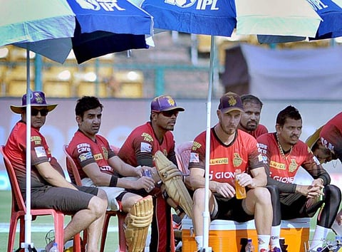 Kolkata Knight Riders  in a practice session at Bengaluru's Chinnaswamy Stadium ahead of their eliminator vs Sunrisers Hyderabad. | Express Photo Service