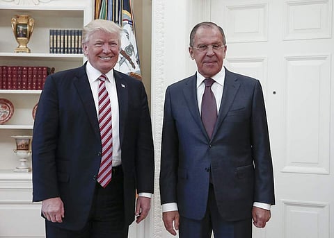 President Donald Trump meets with Russian Foreign Minister Sergey Lavrov, right, at the White House in Washington, Wednesday, May 10, 2017. (AP)