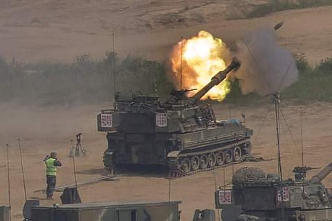 In this Monday, May 22, 2017 photo, South Korean army's K-55 self-propelled howitzer fires during the annual exercise in Paju, near the border with North Korea. (Photo | AP)