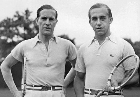 German tennis player Baron Gottfried Von Cramm (left) and compatriot Henner Henkel pose for photographer here 24 august 1937 during the Annual Men's National doubles tennis championships at the Longwood Cricket Club in Chestnut Hill, Massachusetts. (File 