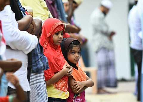 Kids during the prayer ahead of Ramzan fasting at Big mosque in Chennai's Triplicane on Sunday. | (Ashwin Prasath | EPS)