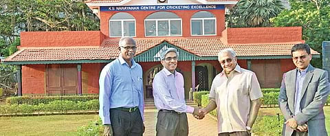 Officials at the renaming of the IIT-Chemplast ground on Tuesday | D SAMPATHKUMAR