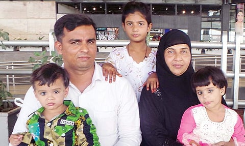 Haseena Begum reunites with her family at Shamshabad airport on Tuesday | express