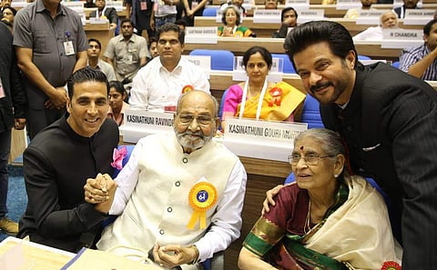 Akshay Kumar with Dadasaheb Phalke award winner K Viswanath his wife and Anil Kapoor at the National Film awards function in New Delhi on Wednesday. (EPS|Shekhar Yadav)