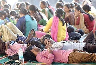 Doctors take a breather during the protest at Madras Medical College in Chennai on Thursday | Martin Louis