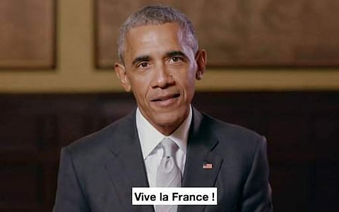 Former U.S President Barack Obama relays a message showing his support for French presidential candidate Emmanuel Macron. AP