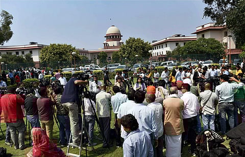 Media outside the Supreme Court that confirmed death sentence for the four convicts in Nirbhaya gang rape case in New Delhi on Friday. | PTI