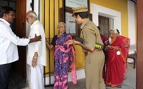 French nationals registered with French consulate of Puducherry on their way to exercise their franchise for the final round of  French Presidential election on Sunday in Puducherry.  (G Pattabiraman | EPS)