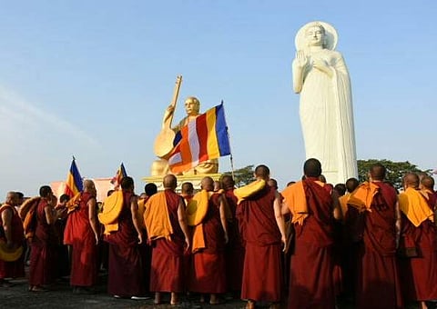 Buddhist monks celebrate Gautama Buddha's 2,561st birth anniversary in Ghantasala, Andhra Pradesh