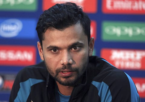 Bangladesh's captain Mashrafe Mortaza listens to a question during a press conference at the Oval cricket ground in London. | AP