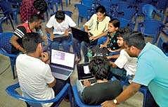 Participants at the Linux installation workshop which was held at  the Public Library  Manu R Mavelil