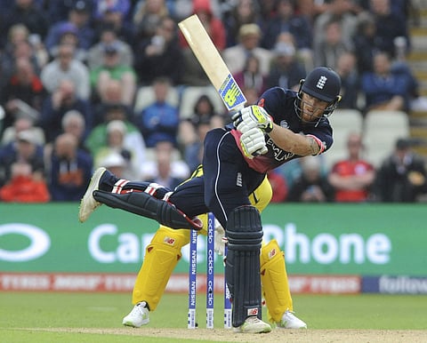 England's Ben Stokes plays a shot during the ICC Champions Trophy match between England and Australia at Edgbaston in Birmingham, England, Saturday, June 10, 2017. | AP