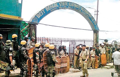 Police guard a state government office in Darjeeling on Monday | File photo by Express