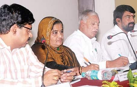 ZP CEO P Shivashankar, ZP president Nayeema Sultana at the KDP meeting on Tuesday | Express