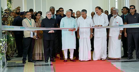 Prime Minister Narendra Modi inaugurated the Kochi Metro on June 17. He was accompanied by Kerala governor P Sathasivam, Union urban development minister Venkaiah Naidu and others. (Photo | EPS)