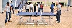 Former table tennis player Vasanth Bharadwaj playing ping pong at the Trivandrum Sports Hub.