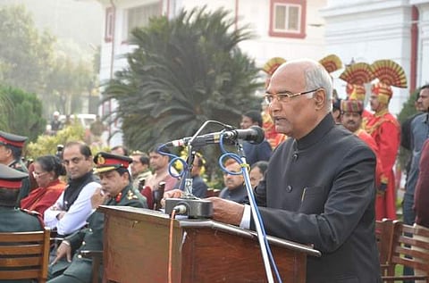 Governor of Bihar Shri Ram Nath Kovind addressing NCC cadets in a function at Raj Bhavan,Patna on February 02, 2017.( Photo | Bihar Governor's website)