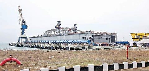 The launch of the Floating Dock Navy - 2 (FDN-2) at L&T Kattupalli Shipyard near Chennai on Tuesday | Romani Agarwal
