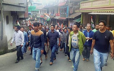 Darjeeling Members of Gorkha Janmukti Morcha on June 16 during the indefinite strike. (File Photo by PTI)