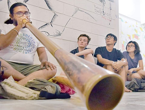 Abhijith Bhat playing didgeridoo  Jithendra M