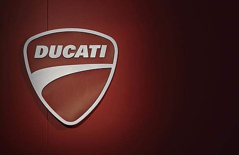 The logo of Ducati is seen during a Motor Day Exibition in Rome. (File Photo | Reuters)