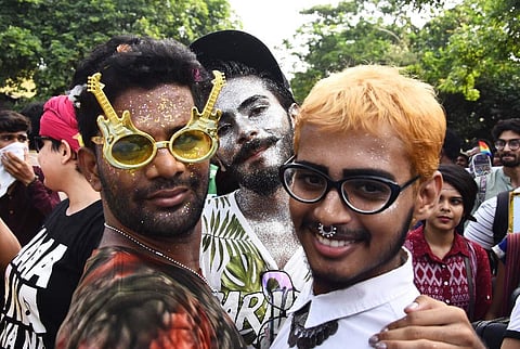 Members of the  Lesbian, Gay, Bisexual, Transgender (LGBT) community take part in a pride parade, calling for freedom from discrimination on the grounds of sexual orientation, near Rajarathinam stadium at Egmore in Chennai on Sunday. (EPS | Ashwin Prasath