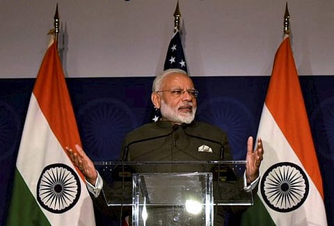 Prime Minister Narendra Modi addressing at the United States Community Reception in Washington DC USA on Sunday.  | PTI
