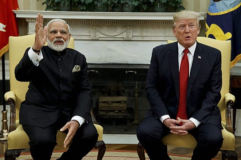 Prime Minister Narendra Modi meeting the President of United States of America USA Donald Trump at White House in Washington DC USA on Tuesday.(PTI)